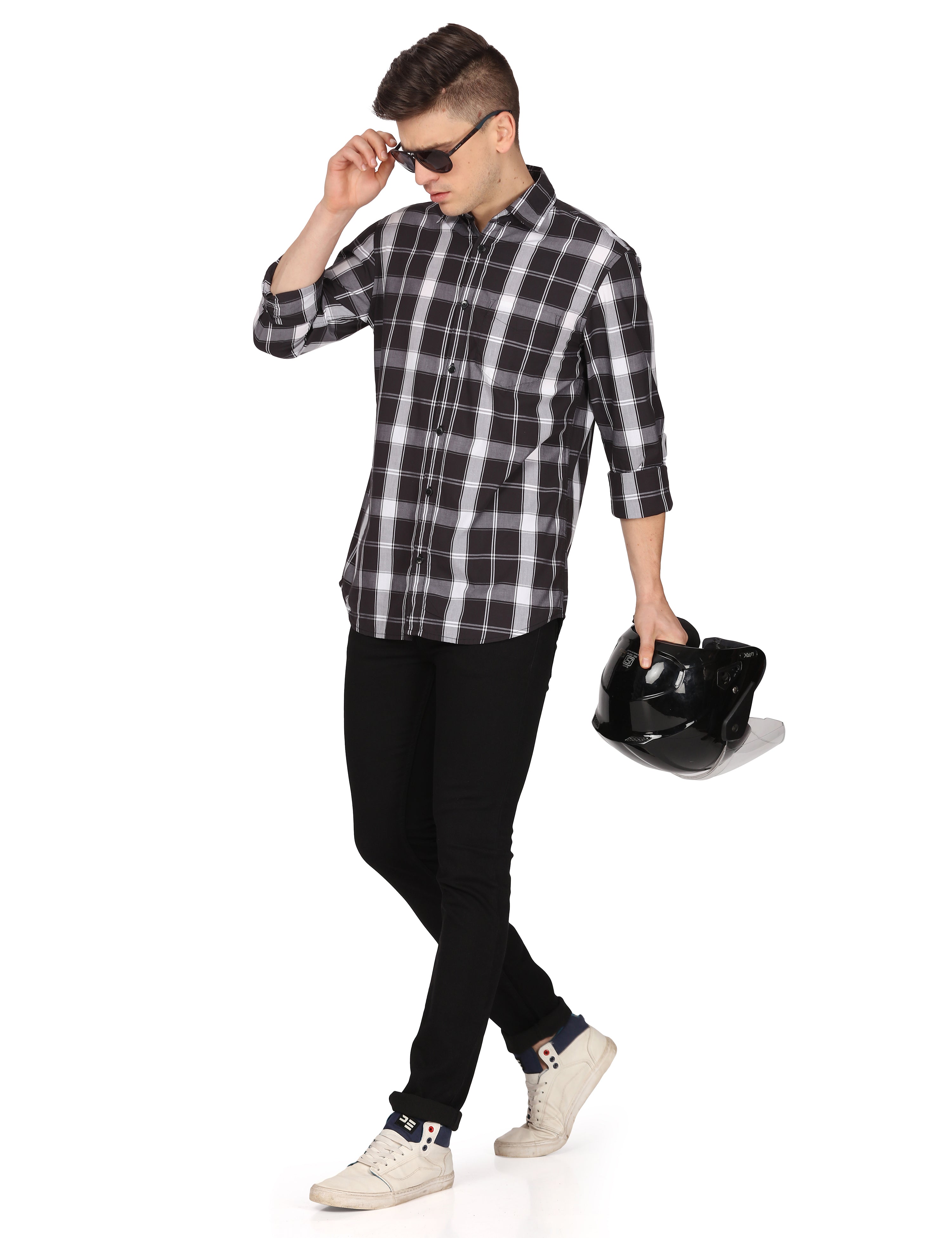 black check shirt